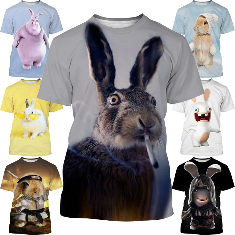 Newest Fashion Funny Handsome and Cool Rabbit 3D Printing T-shirt Casual Short Sleeve Personality Hip Hop Tops