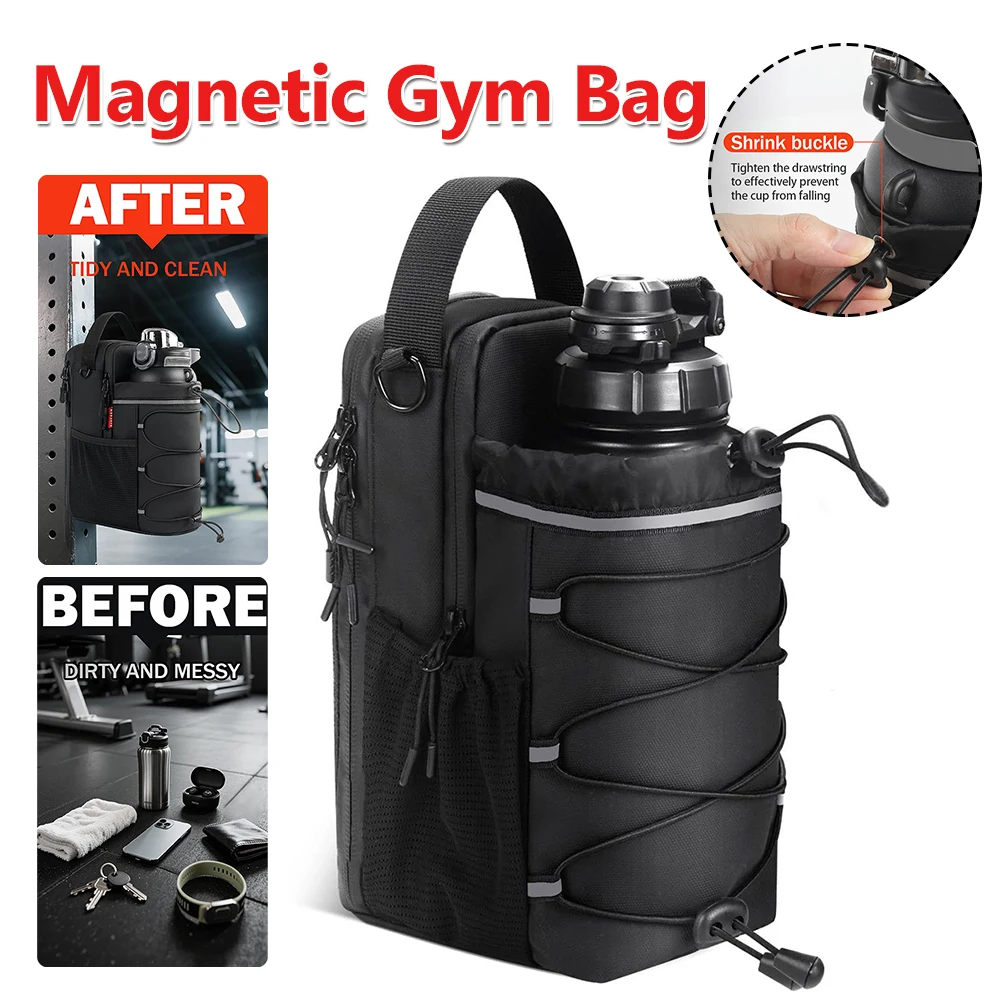 حامل حقيبة رياضية مغناطيسي بسعة كبيرة وحقيبة مغناطيسية مدمجة مع جيب للهاتف للرياضات والأنشطة الخارجية