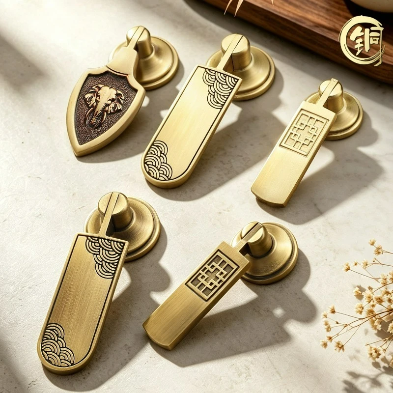 New Chinese Style Brass Pendant Handle, Retro Style Headboard, Book Jacket, Cabinet Drawer, Single Hole Furniture Copper Handle
