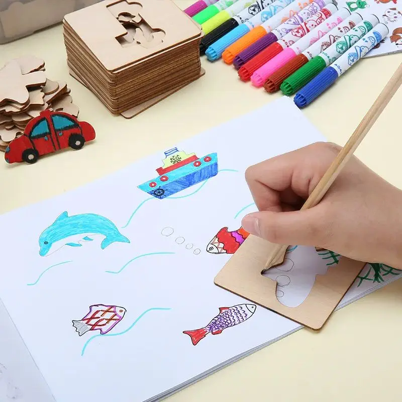 20 pezzi Montessori bambini giocattoli da disegno in legno pittura fai da te stencil modello giocattoli artigianali puzzle giocattoli educativi per i regali dei bambini