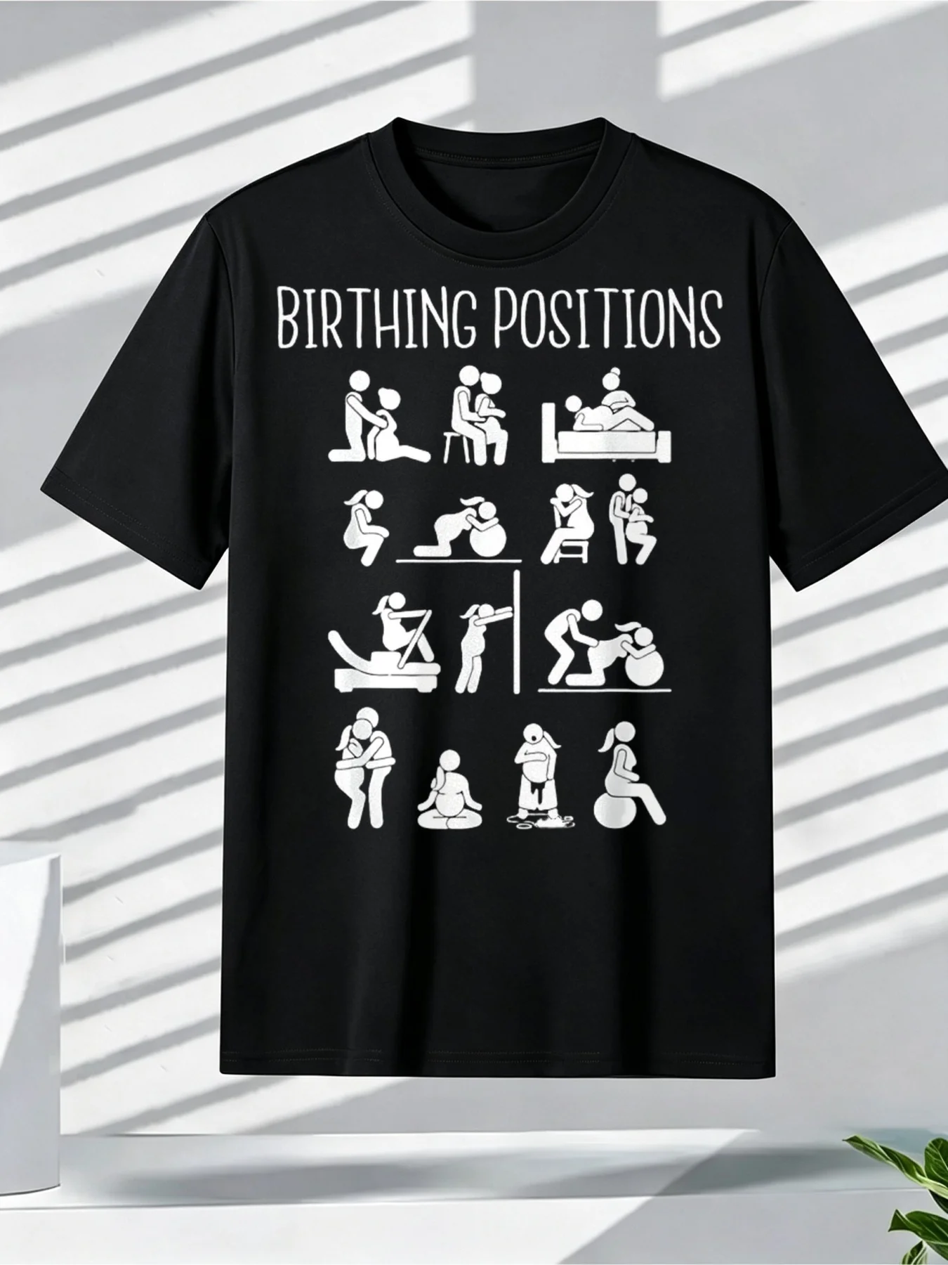Men's Fun Birth Position Printed T-shirt Humorous Creeping Posture Design Casual Round Neck Sleeve Shirt Casual Wearing