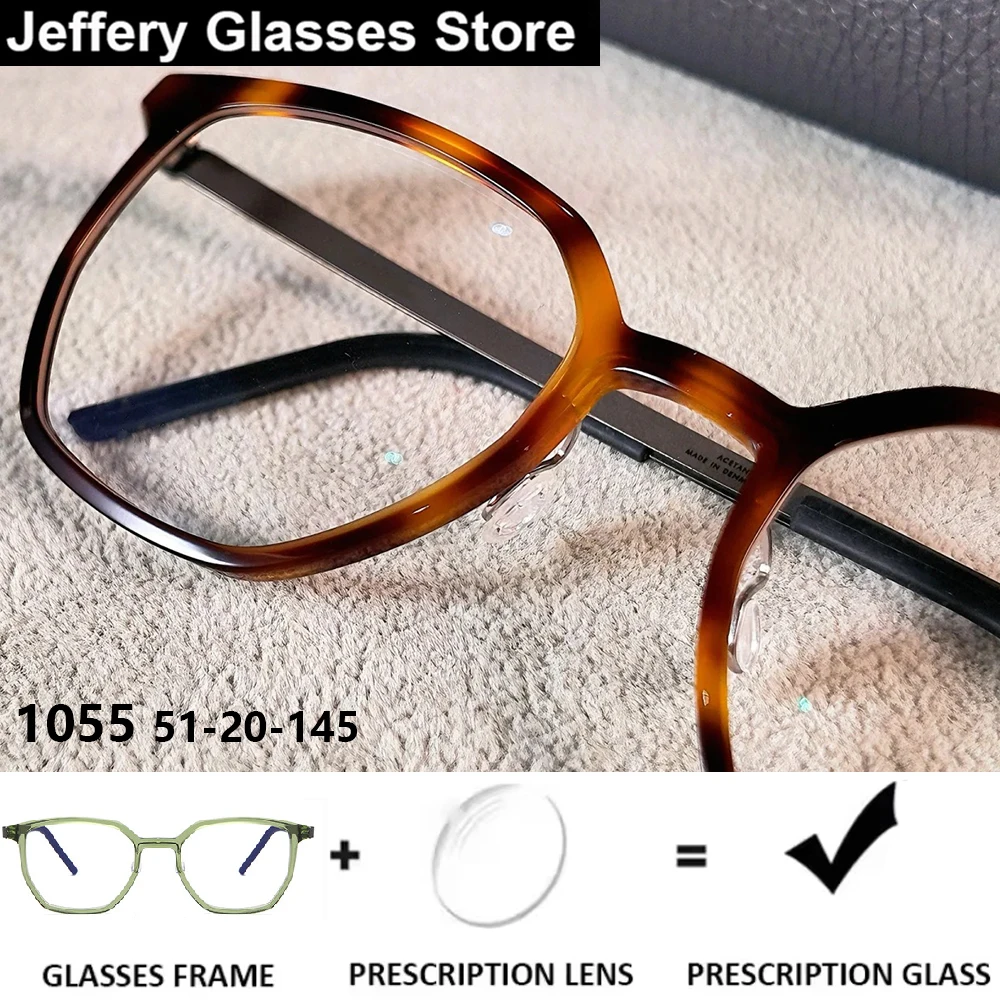 Denmark Brand Polygon Prescription Glasses Frame 1055 Titanium Ultralight Fashion Optical Eyeglasses Frame custom Lens Spectacle