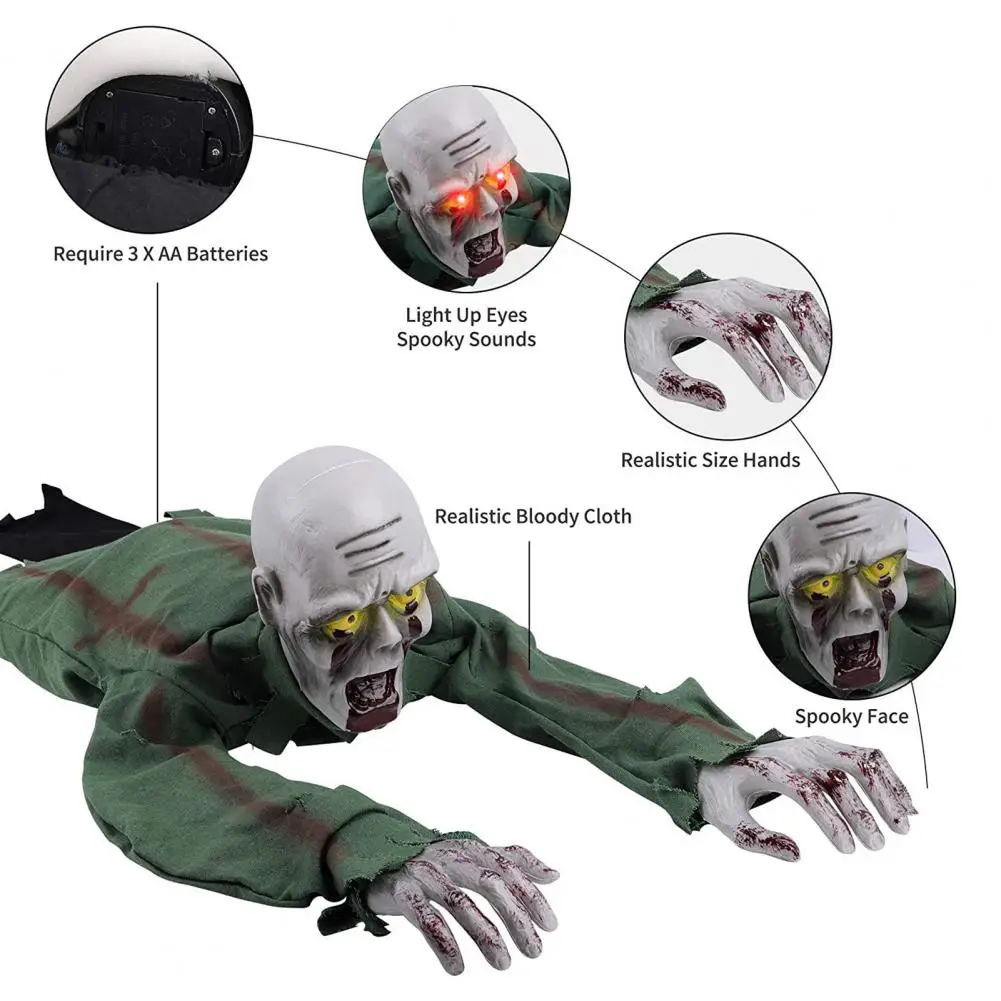 شخصية شبح زحف قابلة للطي ، ديكور شبح زحف هالوين مع صوت ، عيون متوهجة ، كهربائية واقعية لجميع الأعراس المسكونة