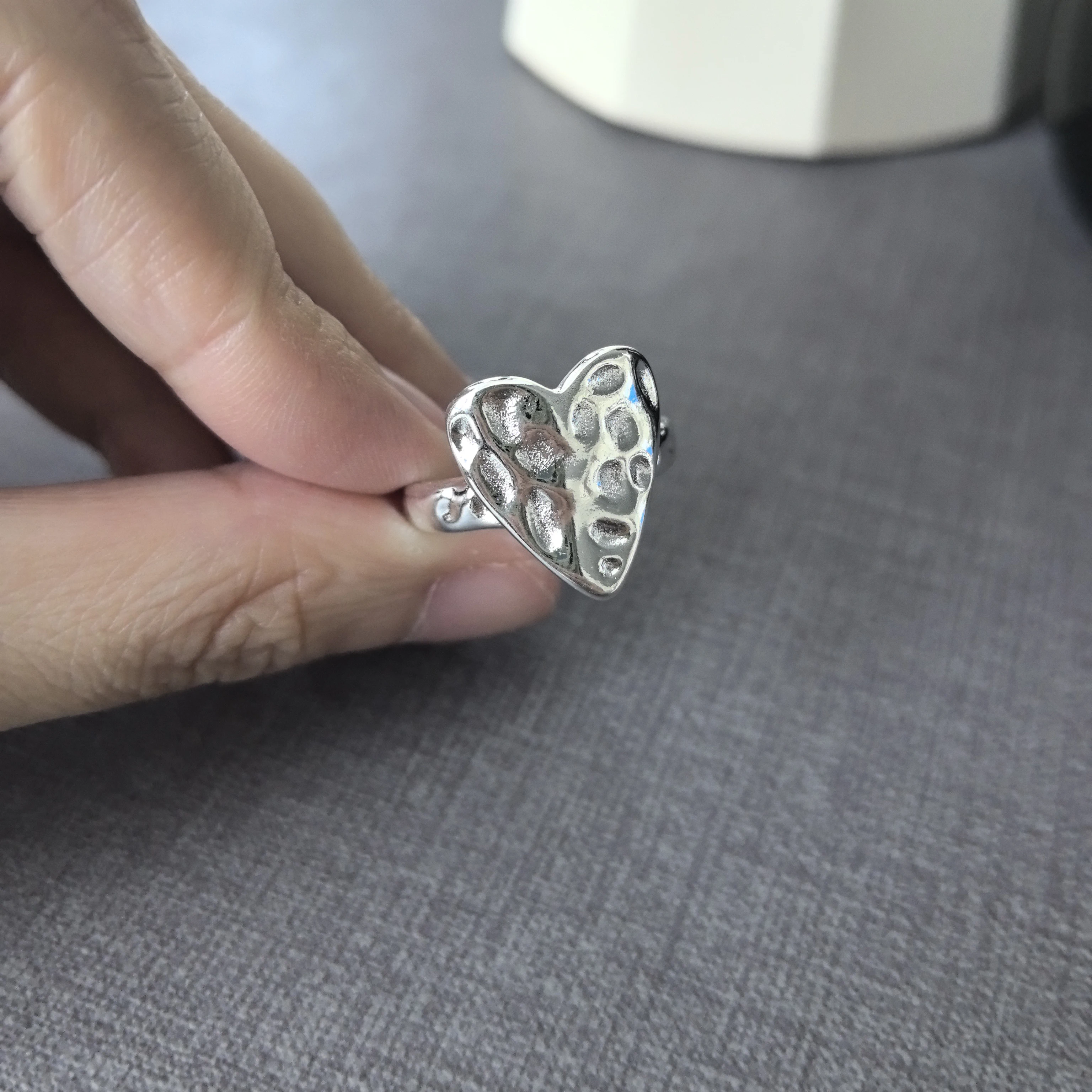 Offener Fingerring aus 925er-Sterlingsilber, Punk-Herz, unregelmäßig, geometrisch, stapelbar, für Frauen und Mädchen, Schmuck, Geschenk, Dropship, Großhandel – Detail 8