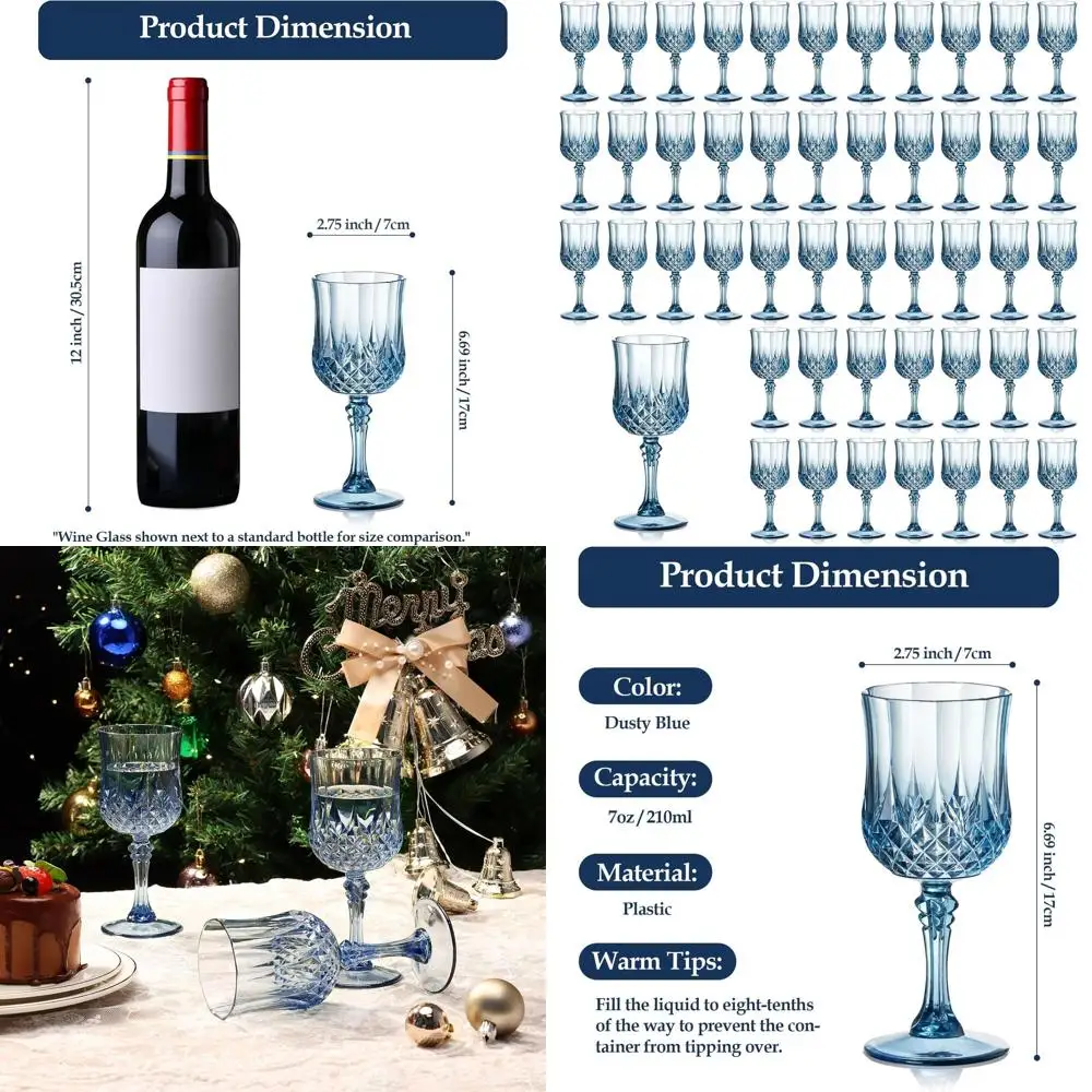 

Набор из 48 синих винтажных небьющихся пластиковых бокалов для вина для свадеб и мероприятий