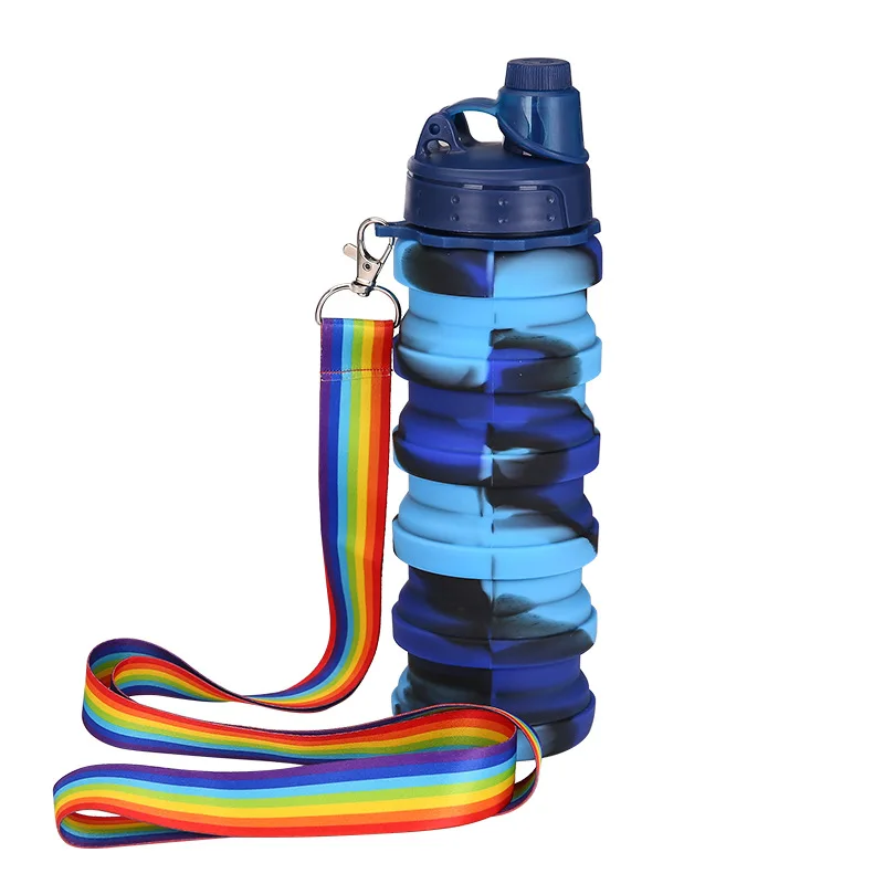 Silicone Rainbow Mug Summer Outdoor Travel Sports Water Bottle Cute Kids Retractable Water Bottle