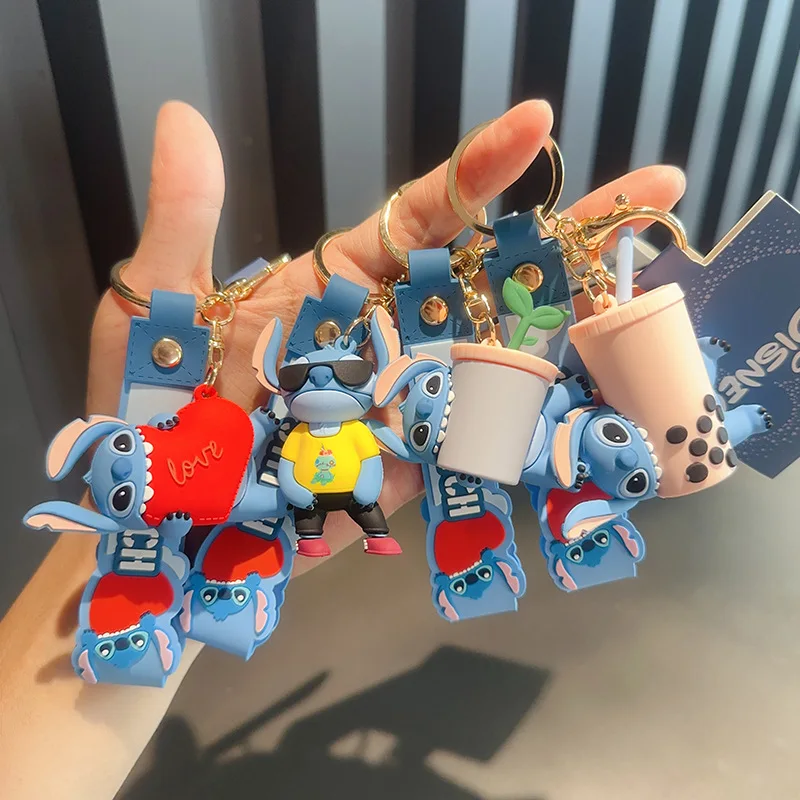 

Anime Figures Stitch Keychain Couple Pvc Doll Charm Cartoon Keyring Bag Pendant Ornaments Accessories Xmas Gifts
