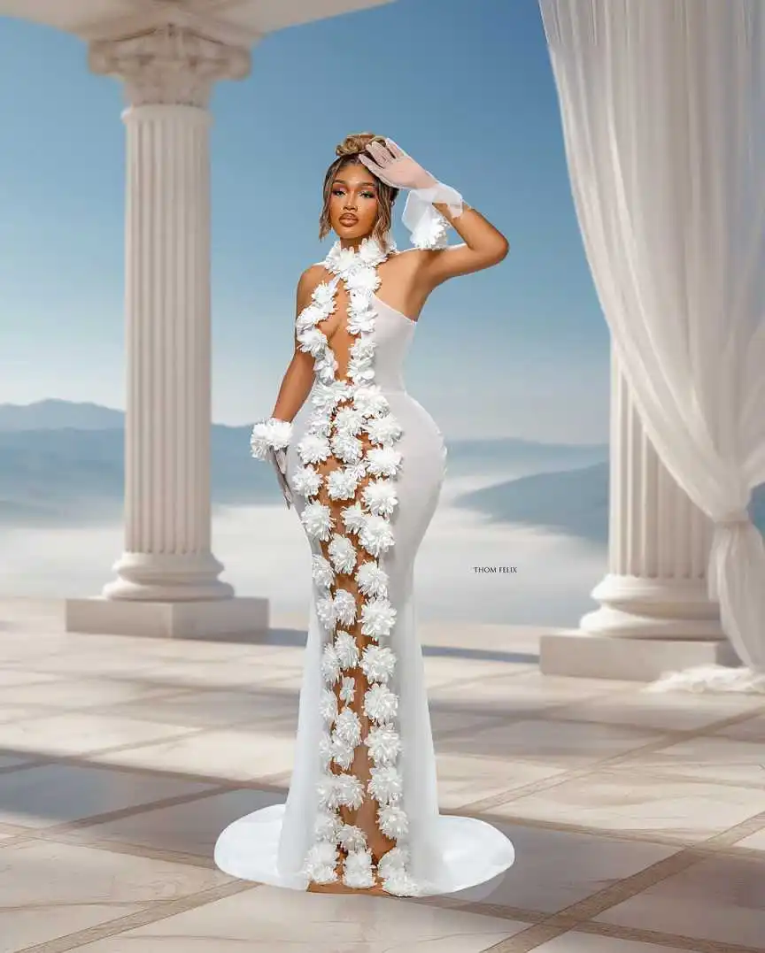 Arabië Zeemeermin Trouwjurken Illusion Handgemaakte Bloemen Sexy Bruidsjurken Voor Vrouwen Formele Bruid Jurk Aangepast