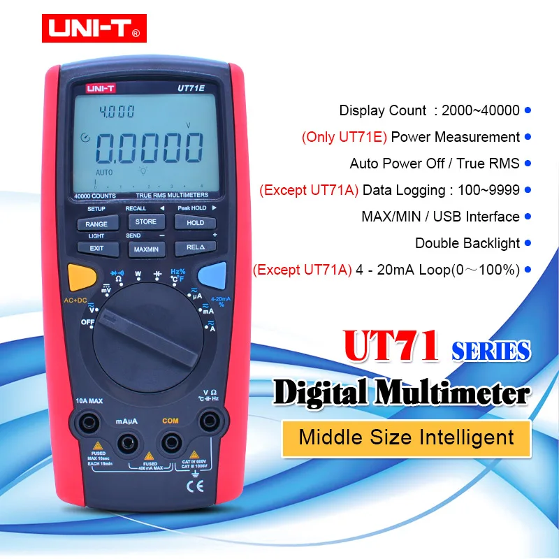 UNI-T Digital MultiMeter UT71 Series 20000-40000 Counts LCD backlight AC DC Meter Volt Ampere Ohm Capacitance Temp tester