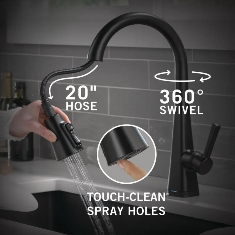 Lenta-Matte Black Touch Faucet com Pull-down Pulverizador, Torneira De Pia, Torneiras De Toque