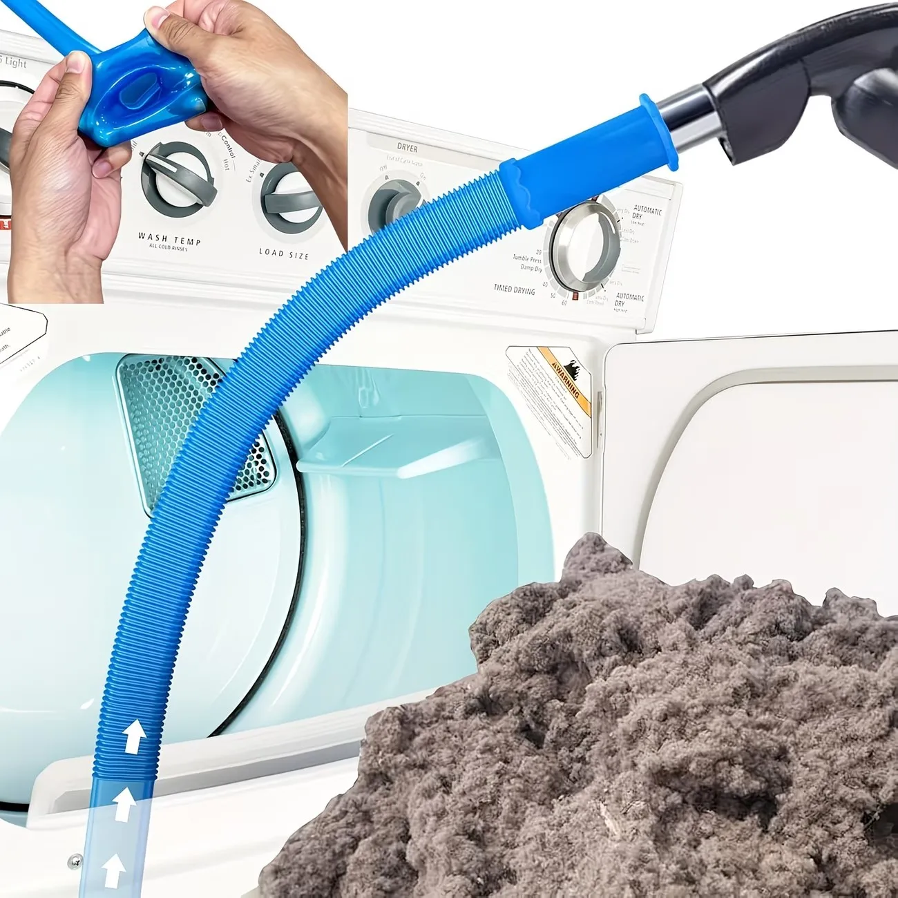 Tuyau de nettoyage pour conduit de sèche-linge, flexible, avec connecteur élastique, adapté à la plupart des aspirateurs, idéal pour nettoyer les conduits de lave-linge et les conduits de sèche-linge. |     Conception de tuyau flexible |     Tuyau en plastique