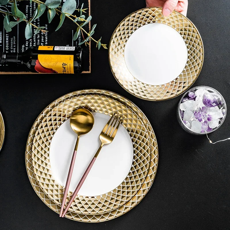 1Pcs European ceramic plate Simple Phnom Penh Western food  Household fruit porcelain  Nordic bowl plate tableware set