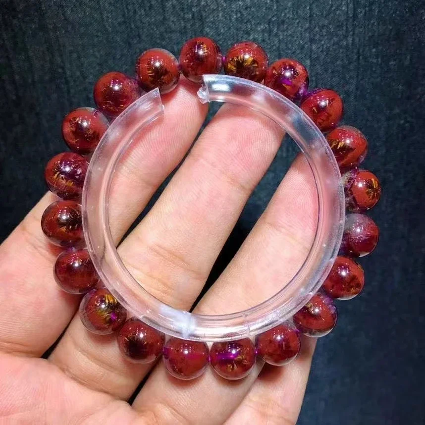 

Natural Red Auralite 23 Cacoxenite Eye Round Beads Bracelet 9.8mm Women Men Cat Eye Canada Stretch Jewelry AAAAA