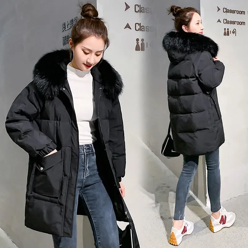 2023 New Women Winter Down Cotton Coat Korean Fur Collar Cotton Clothing Fashion Winter Cotton Jacket Women Winter Outwear Hoode