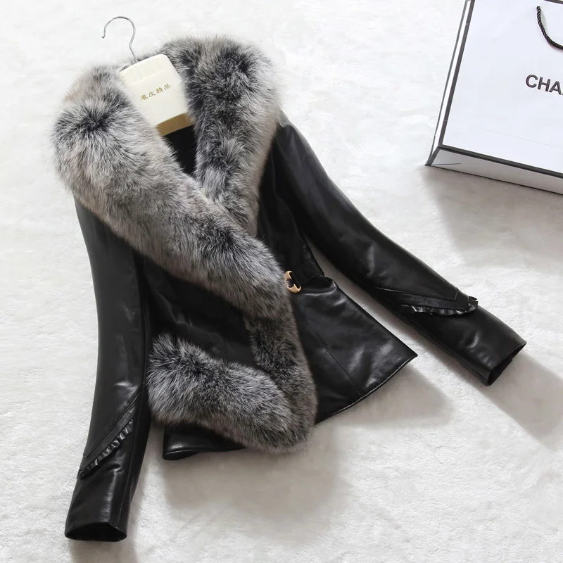 Fox Fur Real ปลอกคอ Sheepskin ลงหญิงของแท้หนังแจ็คเก็ตผู้หญิงฤดูใบไม้ร่วงฤดูหนาวแจ็คเก็ต Plus ขนาด Parka 2023 X-5566