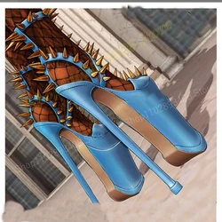 Sky Blue Sexy Rivets Platform Sandals Extreme Stiletto High Heel Buckle Fashion Sexy Women Shoes 2024 Summer Zapatos Para Mujere