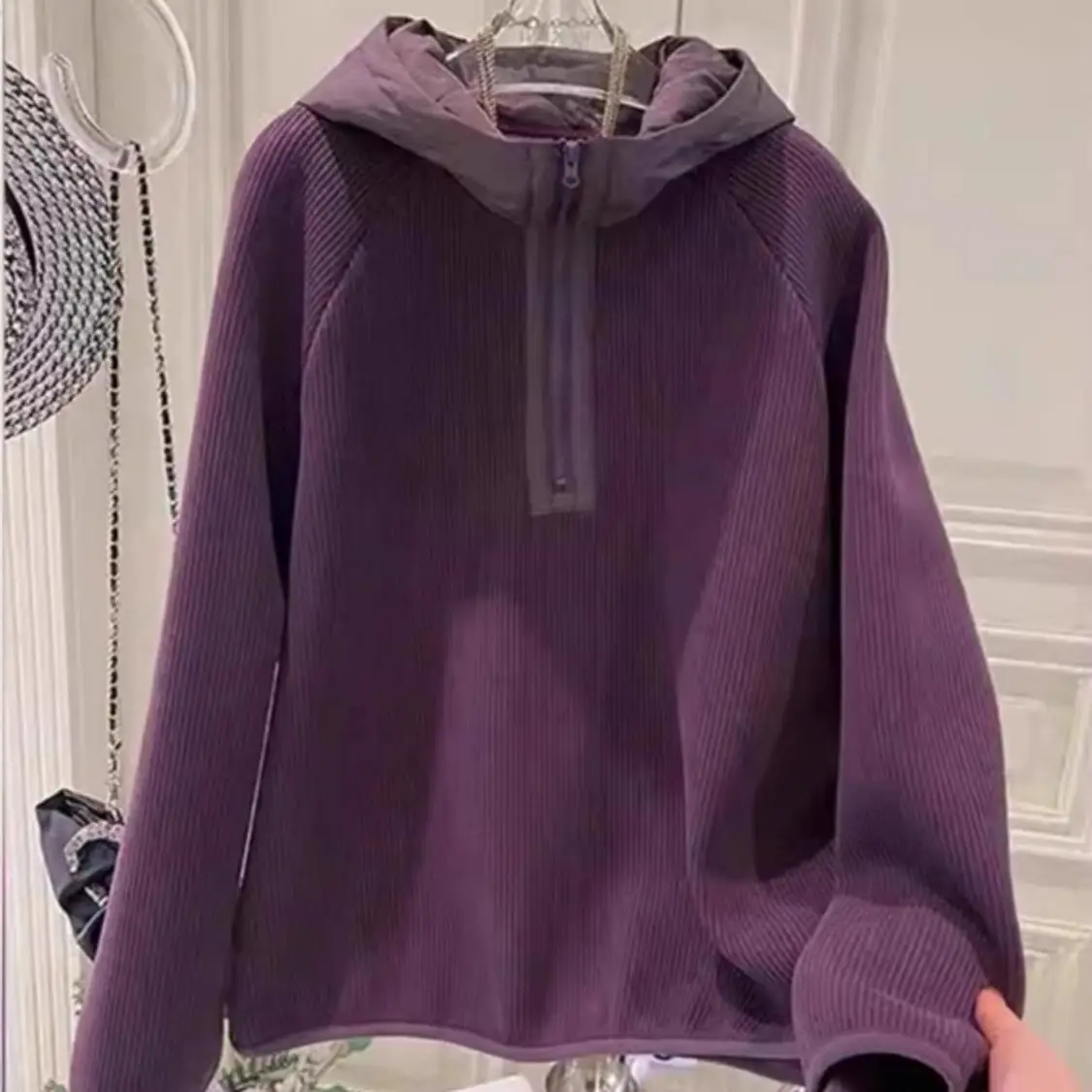 

Женская толстовка свободного кроя больших размеров (до 300 фунтов), фиолетовая, в корейском стиле, для повседневной носки, осенне-зимняя, удобная, модная