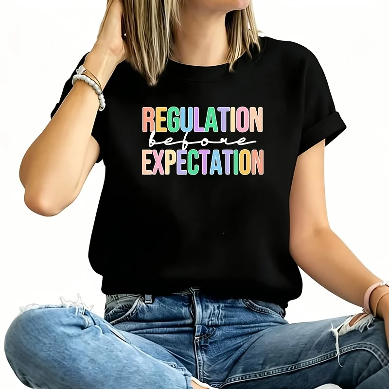 Regulation before Expectation Women's Plus Size T-Shirt 100% Cotton 220g