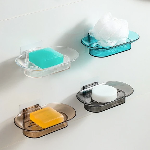 

Transparent Seamless Soap Dish Wall-mounted Crystal Soap Dish Non-porous Soap Rack Bathroom Draining Soap Rack 1PC