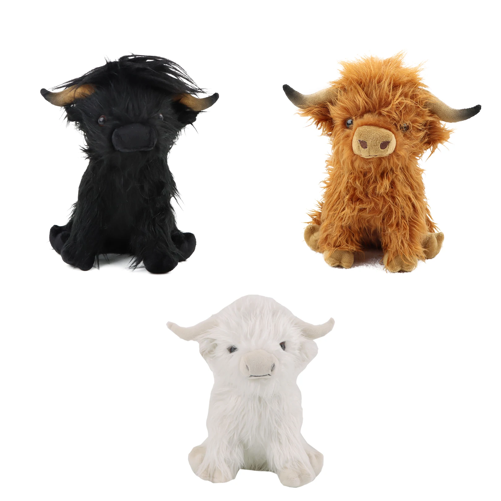 30cm Simulation Kyloe Cream Highland Cow Animal Plush Doll Soft Stuffed Highland Cow Cattlle Plushie Gift for Kids Boys Girls