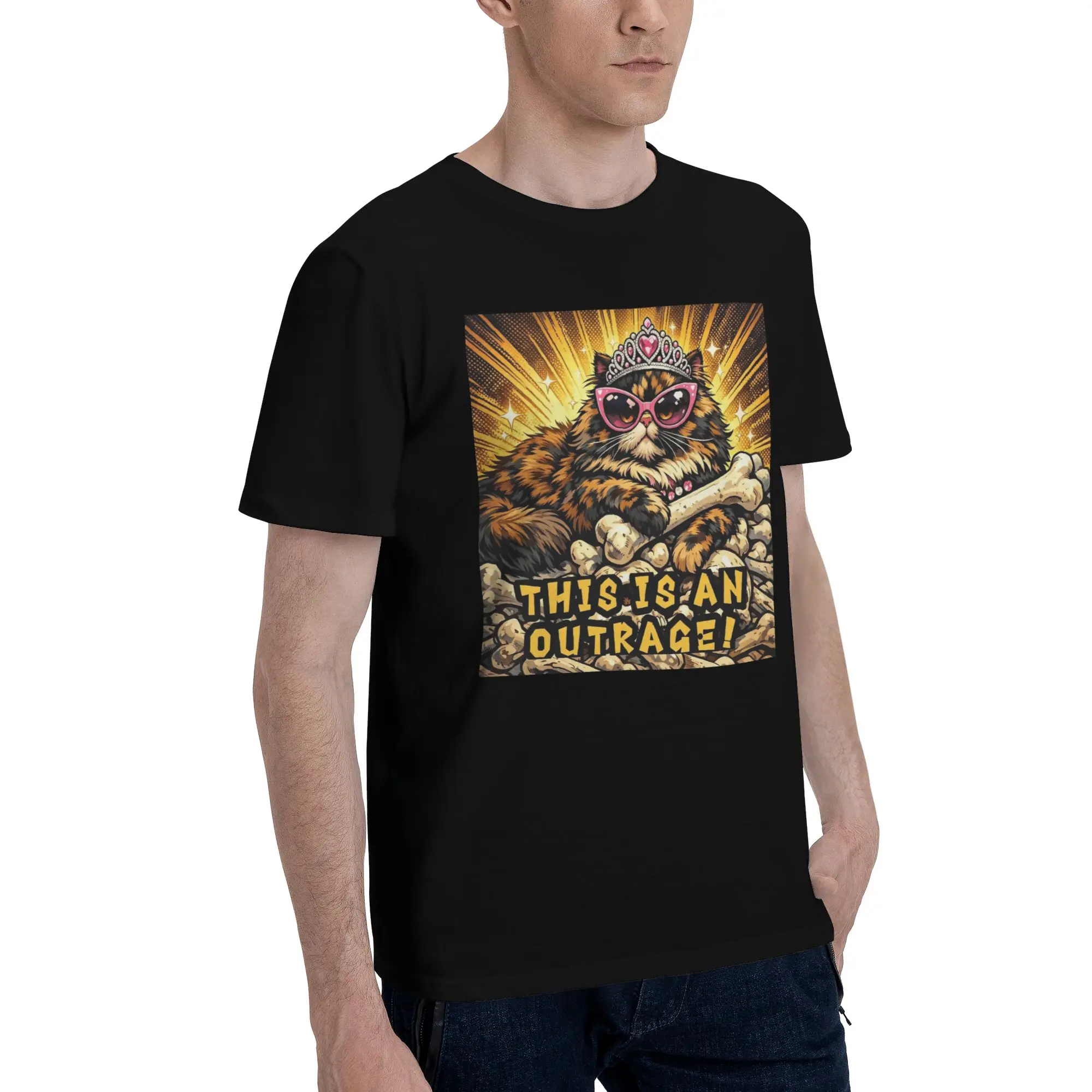Men Women Graphic Printed This Is An Outrage Princess Donut Cat   Tee T Shirt 100% Cotton  T-shirts Clothing