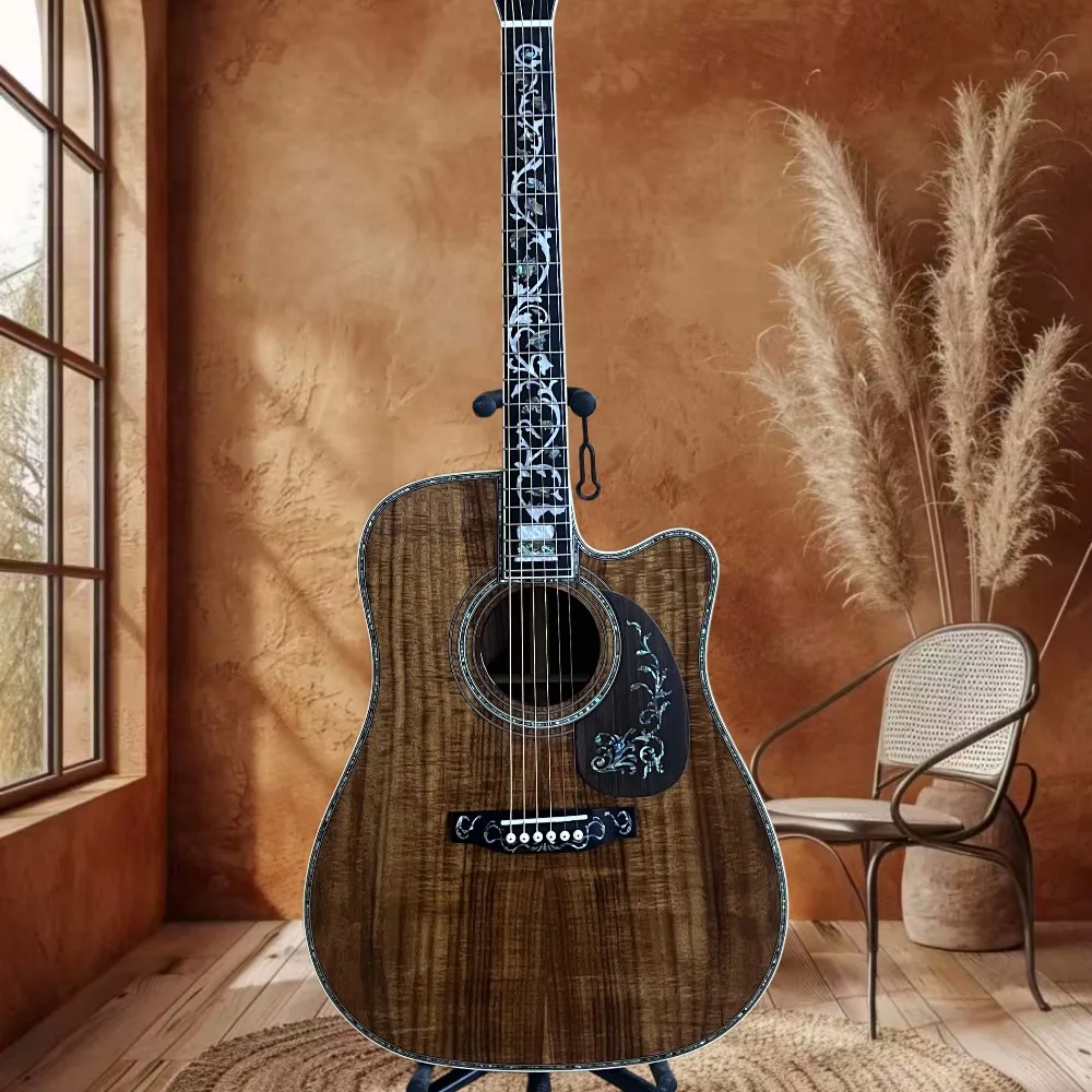 

Профессиональная акустическая гитара D45 из кой с корпусом из кой, грифом из черного дерева, костяным нутом и фиксированным бриджем для выступлений