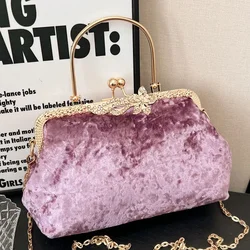 Vintage Women Shell Evening Clutch Wedding Prom Bride Flock Shoulder Bags Purse and Handbags Luxury Female Velvet Messenger Bags