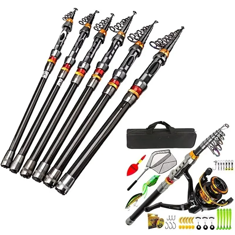 New Casting Telescopic 1.8m 2.1m 2.4m 3m Fishing Sea Carbon Lure Fishing Rod Fishing Rod With Spinning Reel Saltwater Set