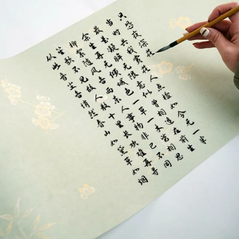Rolling Xuan Paper Print Auspicious Cloud Flower Pattern Calligrafia Papier 10mHalf Ripe Xuan Paper Brush Calligraphy Rice Paper