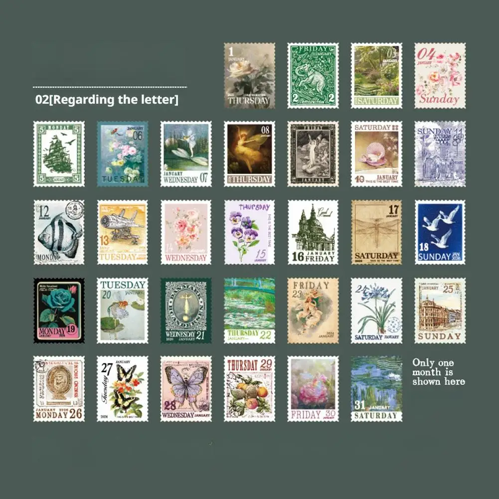 365 Days Daily Payment One Sticker  Paper Tape Per Day Retro Art Digital Stamps Four Season Hand Account Daily Notes Hand Tear