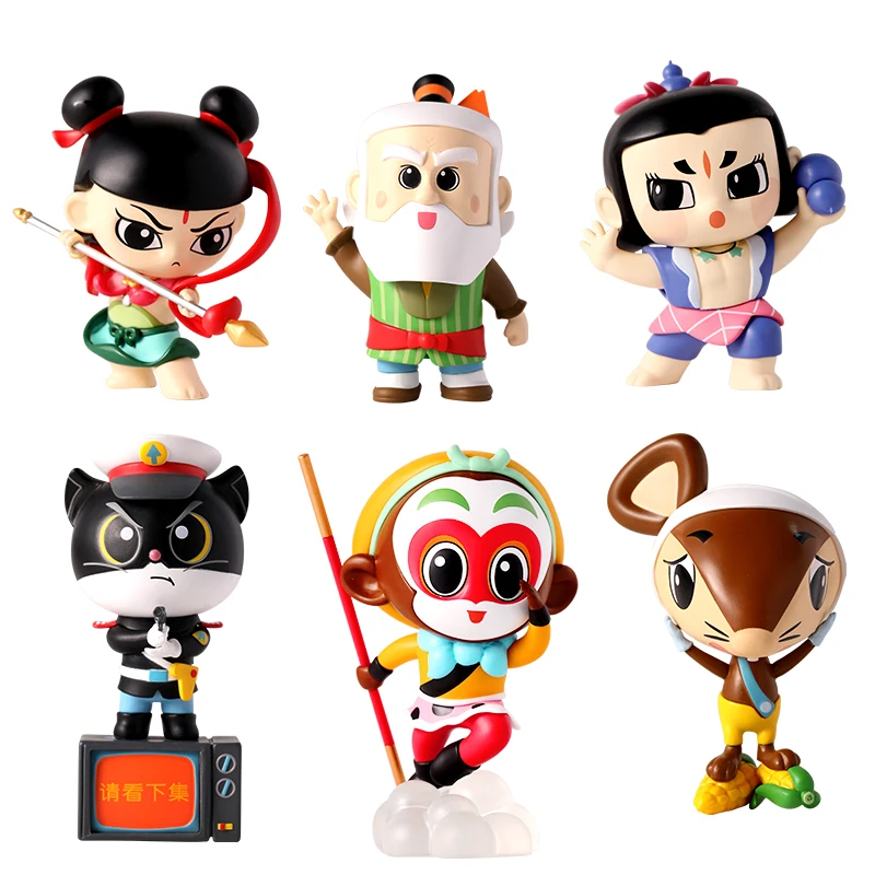 Shangmei animación oficial china Sun Wukong Nezha gato negro policía calabaza hermanos un solo oído abuelo modelo de figura de acción