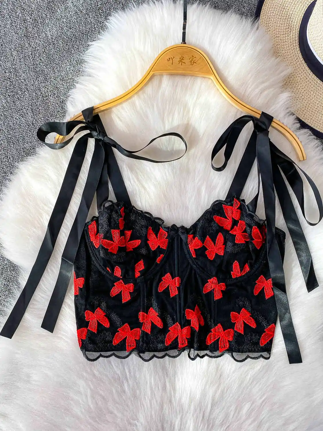 

Women Black Goth Y2k Embroidery Crop Top Vintage Camisole Off Shoulder Corset Tops Sleeveless Sexy Tank Top 2000s Clothes Summer