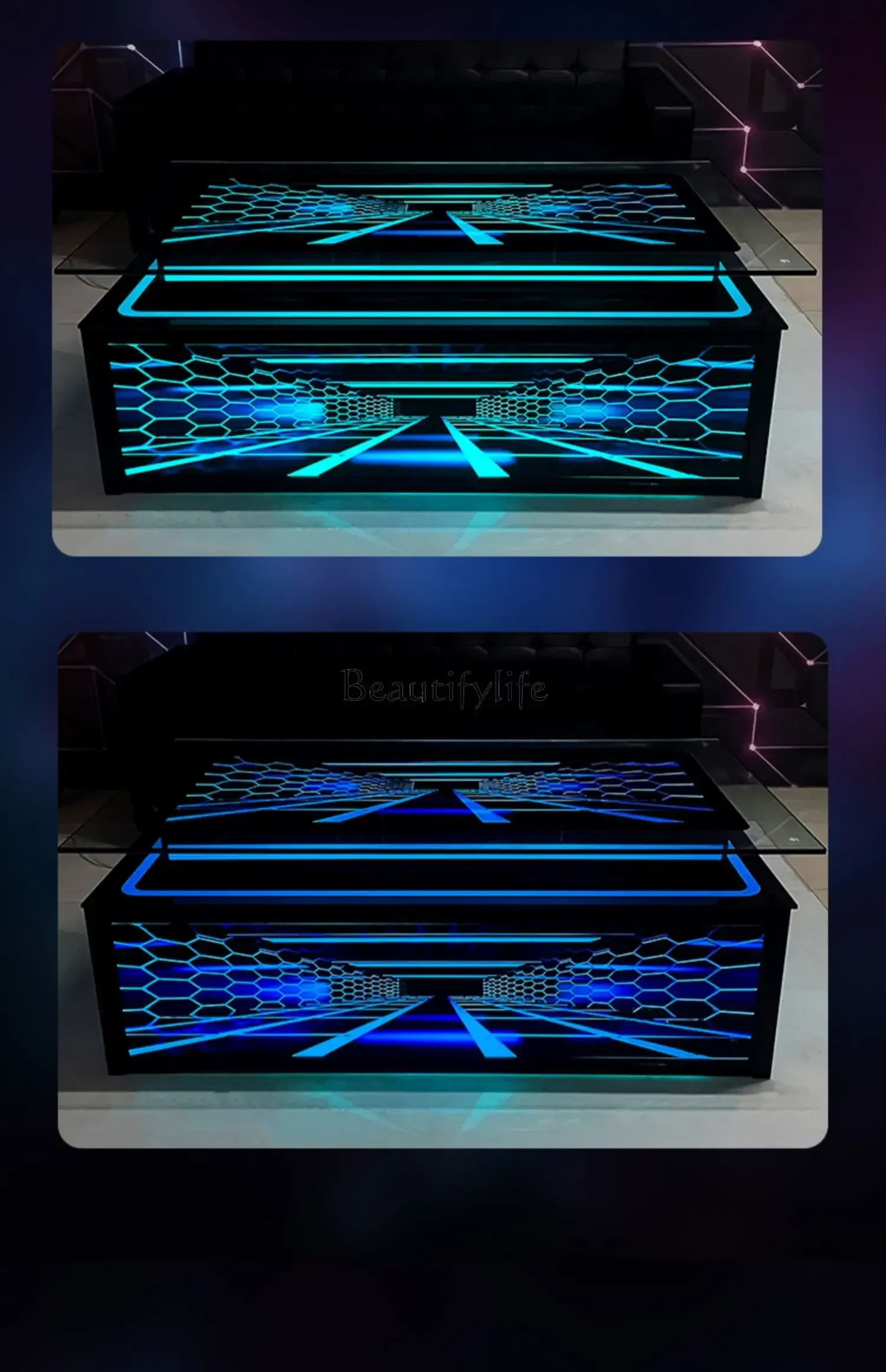 01 بقعة طاولة القهوة مضيئة النادي الأوروبي بار الزجاج المقسى طاولة القهوة الفولاذ المقاوم للصدأ #1