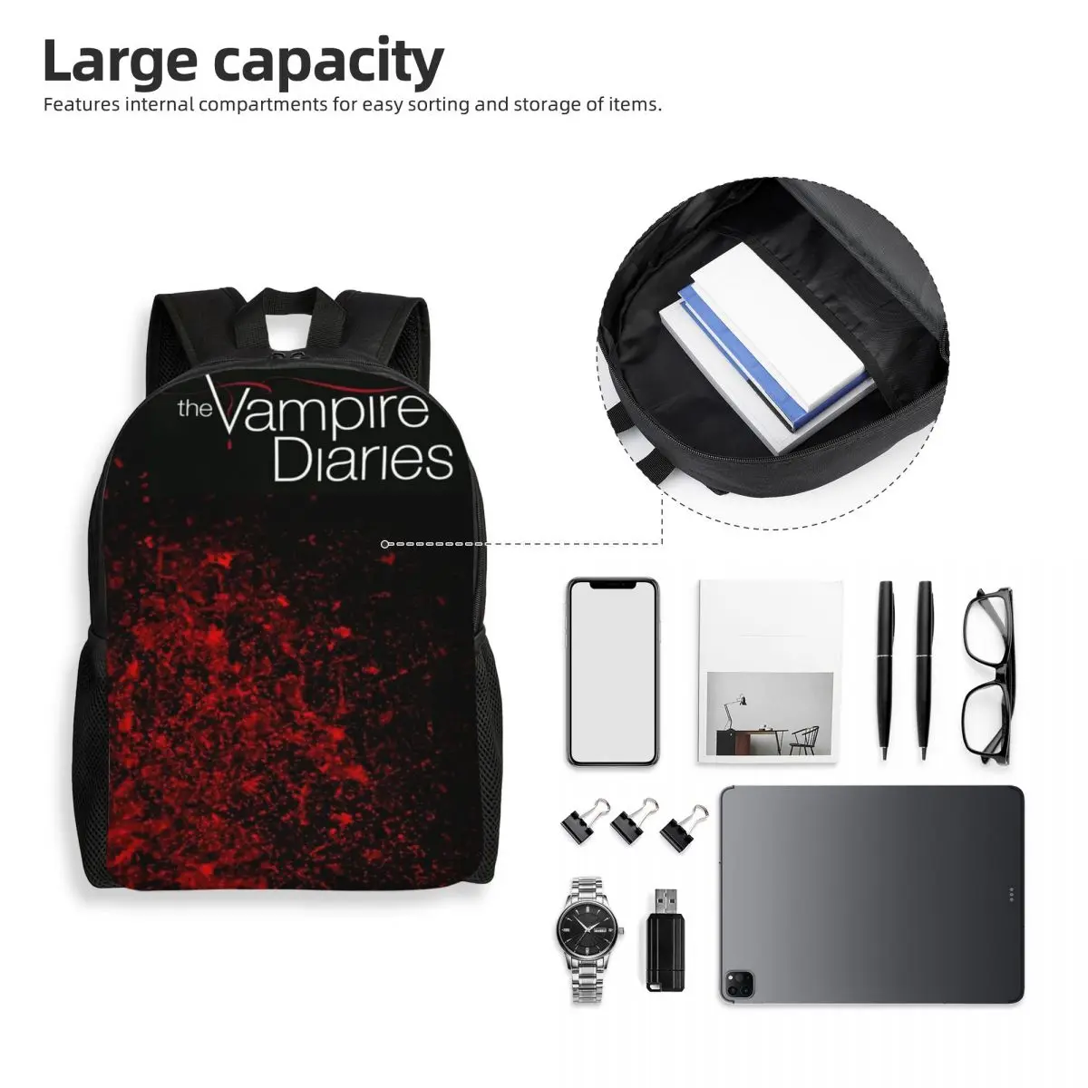 The Vampire Diaries Damon Salvatore Backpack Student Boys Girls BookBag School Bag Computer Shoulder Bags