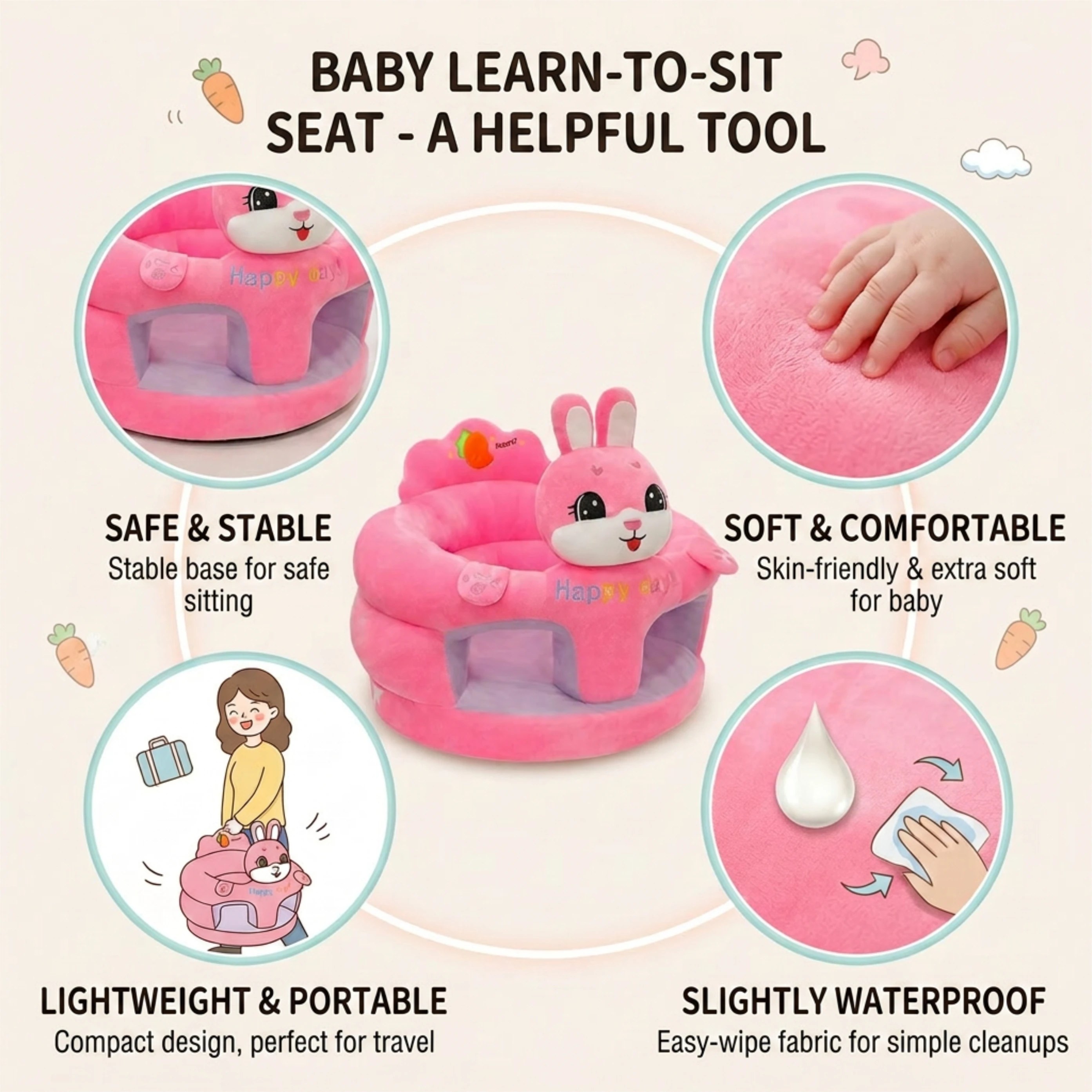 Baby Toddler Back Support Sofa For Sitting Up, Baby Sitting Support, Baby Seats For Sitting Up, Baby Sofa Chair For Infants, Support For Baby Sitting, Plush Sit Me Up Floor Seat, Soft Seat For Learning To Sit, Feed, Camping, Birthday Christmas Gift
