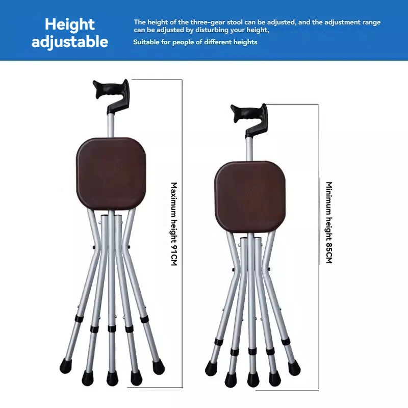 

Magnesium Alloy Crutch Chair for The Elderly, Cane, Four-legged, Multi-functional, Non-slip, Folding Crutch, Stool, Bench