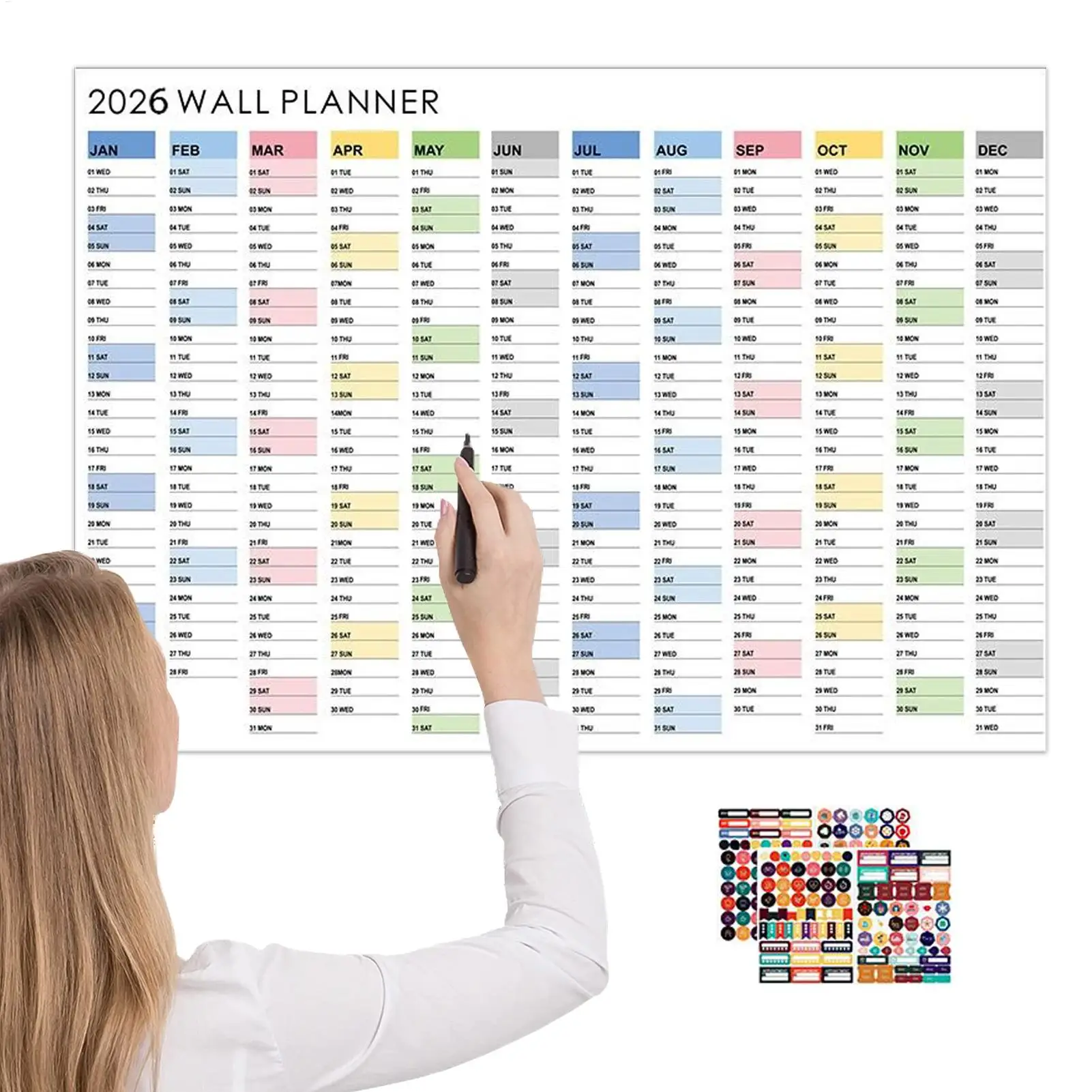 2026 New Year Wall Calendar, Calendar Poster With Stickers, 365-Day Poster Calendar Planner, Creative Simple working Planner