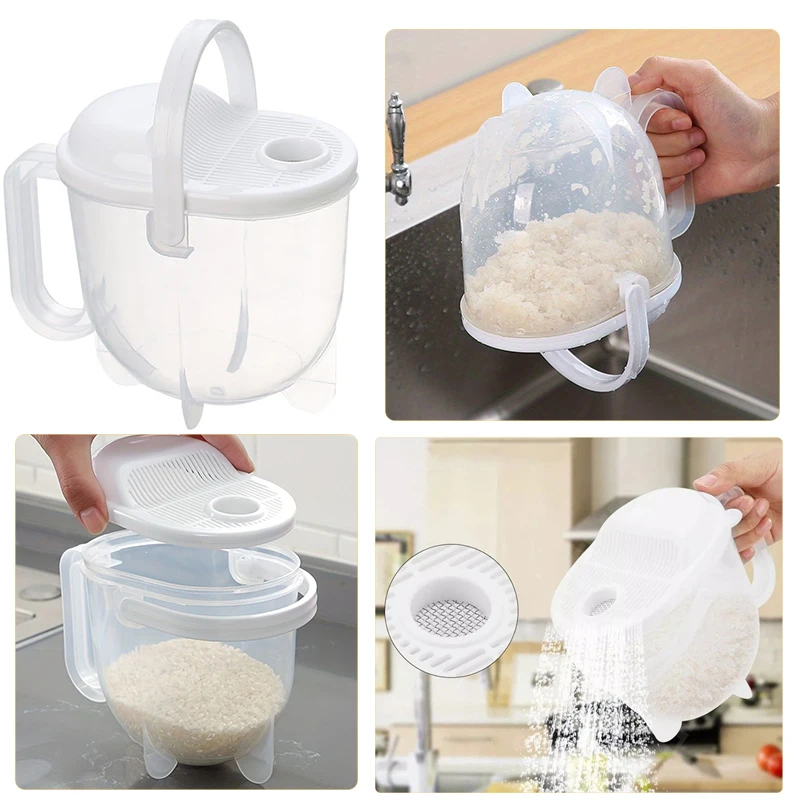 Rice Washer Fast Cleaning Strainer Portable Plastic Colander with Handle for Grains Bean Vegetable Fruit Pasta Kitchen Gadgets