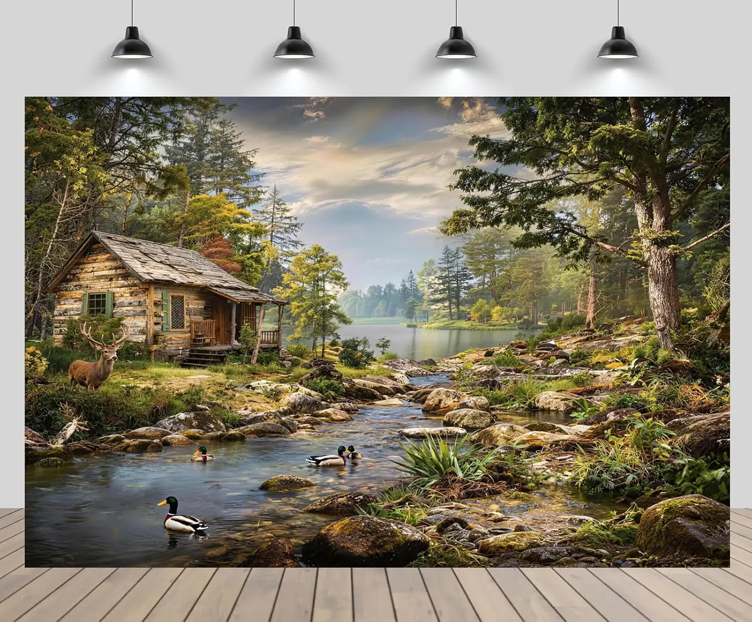 Rustic Forest Landscape Tapestry Wall Hanging Cabin Scene Art Print Woodland River Cottagecore Decor for Home Living Room Bedroo