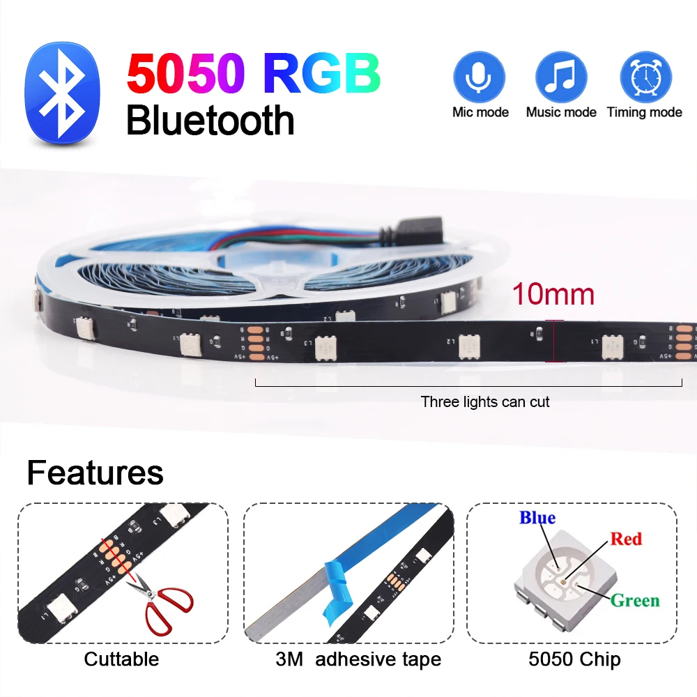 LED Strip Light Bluetooth 5V USB 5050 RGB Flexible LED Lamp Tape Ribbon Remote Control TV Desktop Screen BackLight Diode Tape