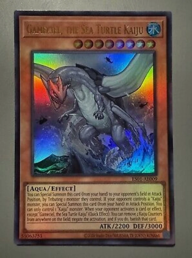 

Yugioh KONAMI Duel Monsters ES01-AE009 Gameciel, the Sea Turtle Kaiju Ultra Rare Asian English Collection Mint Card