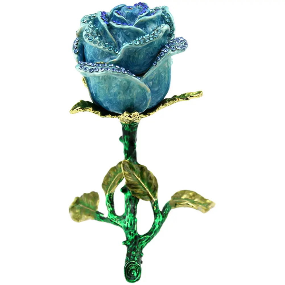 

Шкатулка для украшений в форме розы с инкрустацией стразами, на шарнирах, с мягкой подкладкой для защиты, для подарка на свадьбу, помолвку, предложение руки и сердца