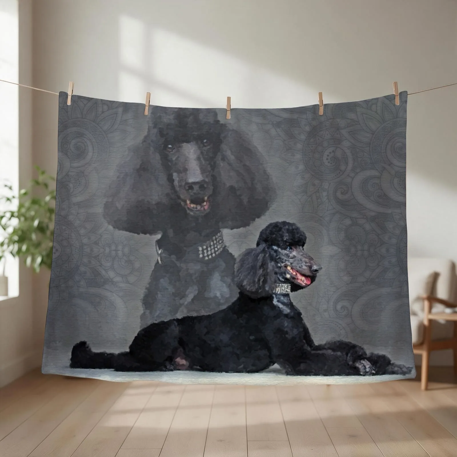 Elegant Black Standard Poodle Composition Throw Blanket couch cozy soft plush fuzzy picnic outdoor blanket