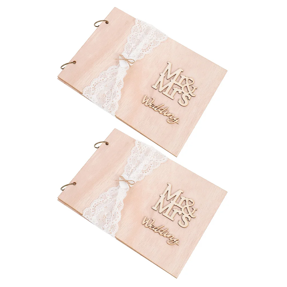 

2Pcs Wedding Attendance Book Exquisite Guestbook with 10 Pages for Memorable Celebrations and Ceremonies Wooden Guest Book