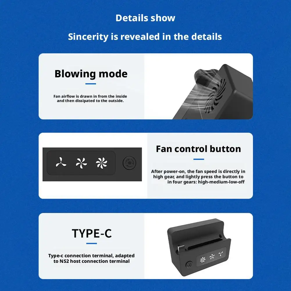 For Nintendo 2 Cooling Fan Micro USB Cable Powered Docking Station Dock Accessorie 3-Speed Adjustment Console Cooler