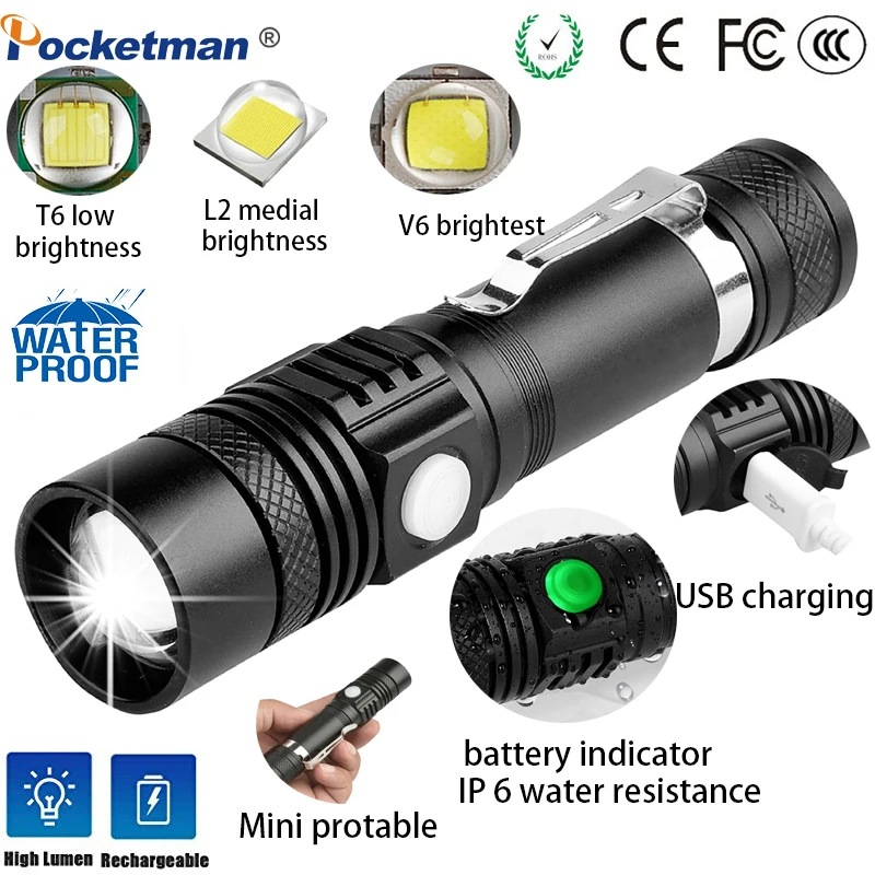 

Portable Powerful XHP70.2 LED Flashlight XHP50 Rechargeable USB Zoomable Torch 5 Modes XHP70 Hunting Lamp for Camping Light