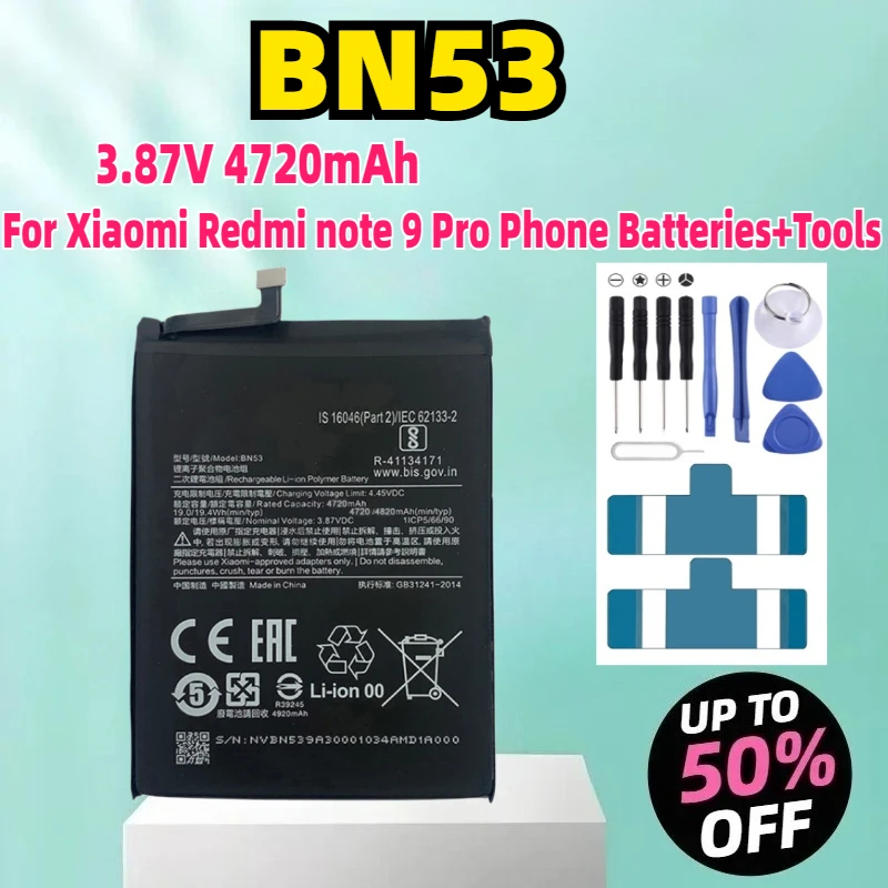 

BN53 3,87 В 4720 мАч аккумулятор для Xiaomi Redmi note 9 Pro аккумуляторы для телефонов + инструменты