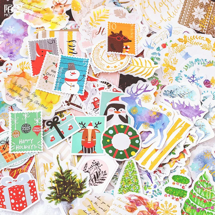24-40 Pcs/Set Christmas Sticker Stationery Golden Sticker XMAS Bronzing Decoration DIY Handmade Arts Craft Sticker