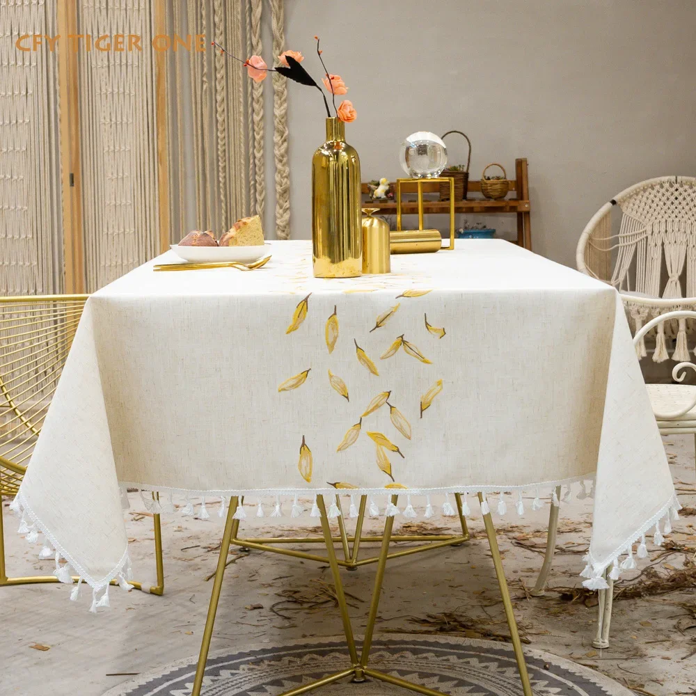 Korean Embroidery Tassel Lace Tablecloth Antifouling Rectangular Tablecloth Washable Oil Resistant Coffee Table Mat Table Cover