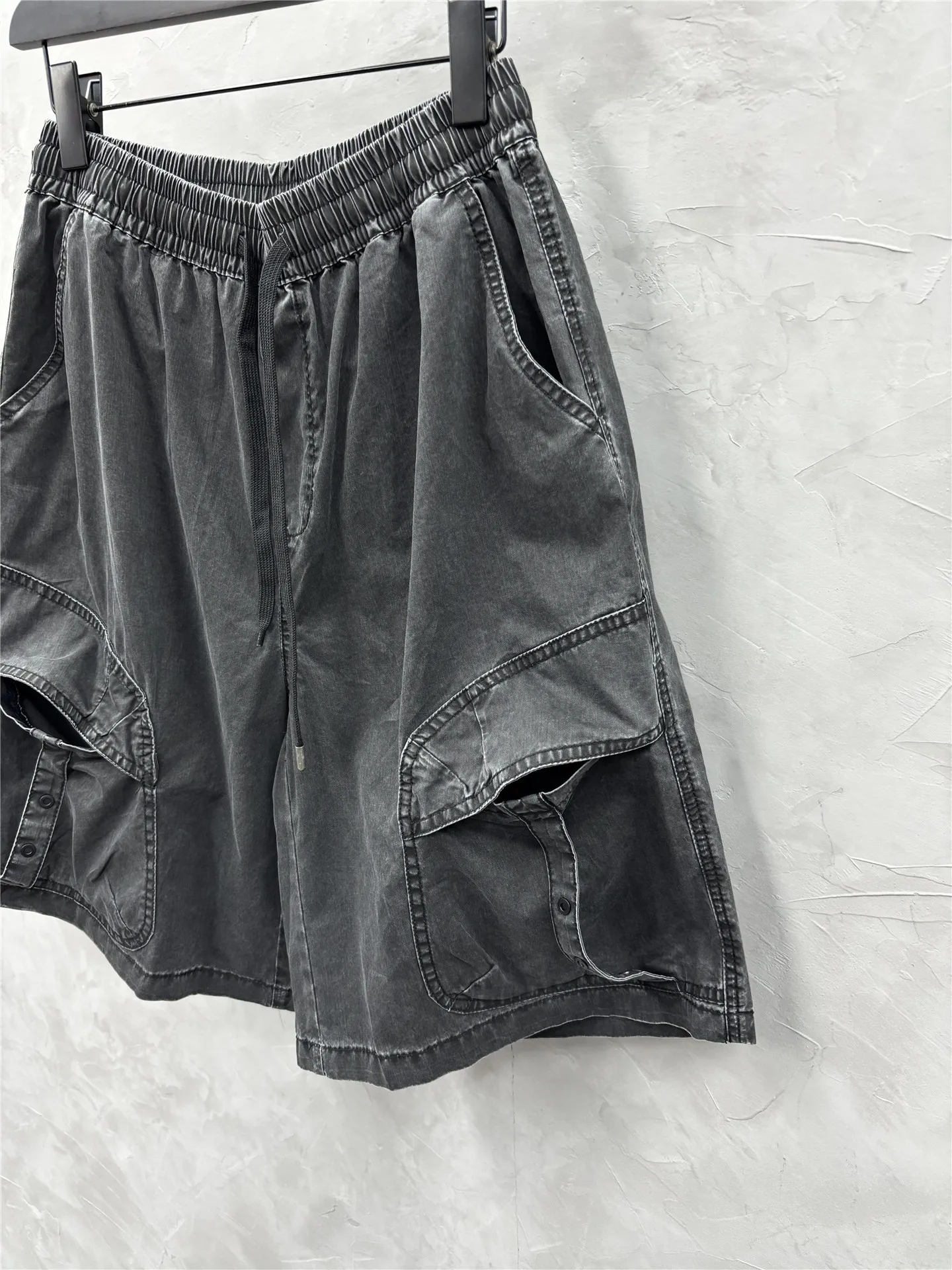 Design Sense Retro Washed Distressed Workwear Shorts Fashion Trend Multi-Pocket Men's Summer Bermuda